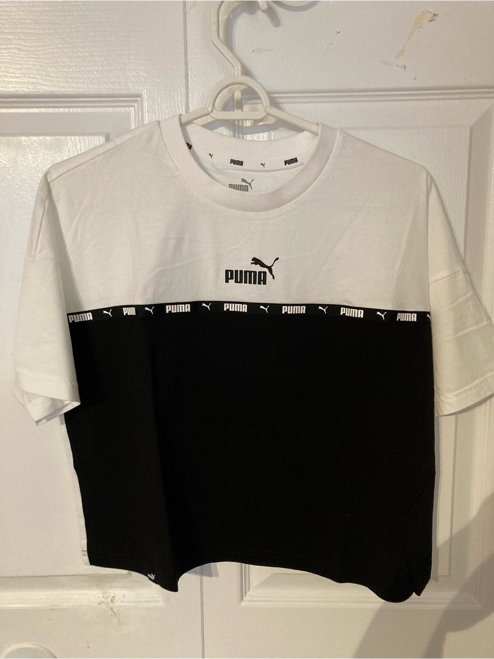 Puma White and Black Colorblock Logo Tee - Picture 1 of 8